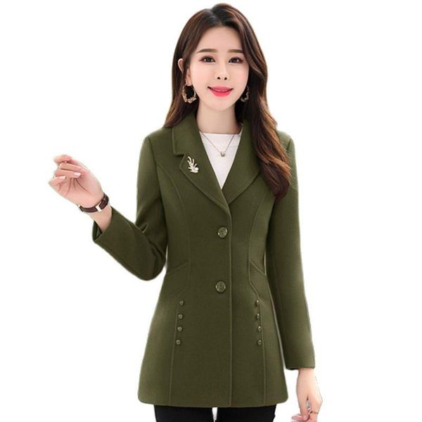 

women's wool & blends elegant ladies coat autumn winter single-breasted slim blended women thick long jacket mother clothes 4xl, Black
