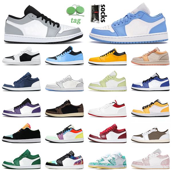 

jumpman 1s low basketball shoes light smoke grey unc court purple panda black toe white aurora paint drip mens women trainers sneakers sport