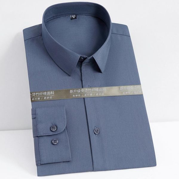 

men's dress shirts long sleeve elastic bamboo fiber wrinkle-shirt pocketless standard-fit business work office easy-care, White;black