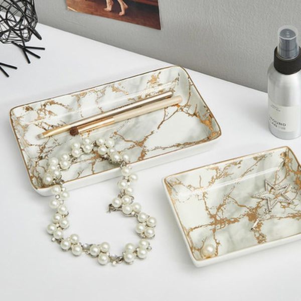 

kitchen storage & organization ceramic tray gold-drawing marble pattern multifunctional jewelry cosmetics household bathroom supplies