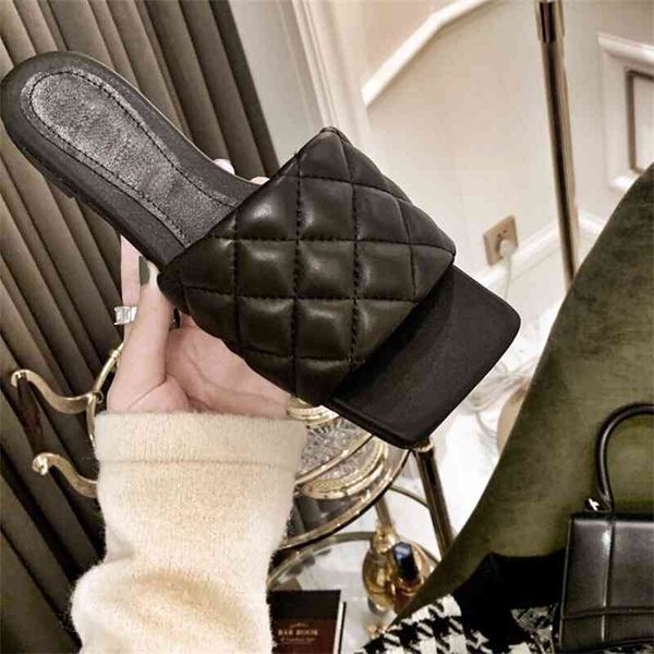 

square head lingge flat bottomed half slippers for women's fashion wear, Black