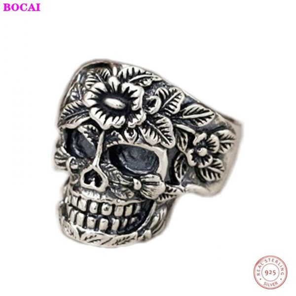 

cluster rings s925 sterling silver men's ring 2021 fashion thai jewelry personality punk skull pure, Golden;silver
