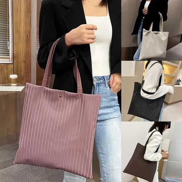

evening bags 2021 elegant women pleated pu handbags female large capacity tote solid color striped travel bag ladies shopping