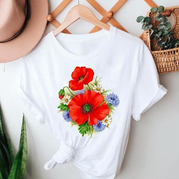 

summer tshirts 90s beach womens mujer floral fashion short sleeve clothes graphic t lady print female tee shirt, White