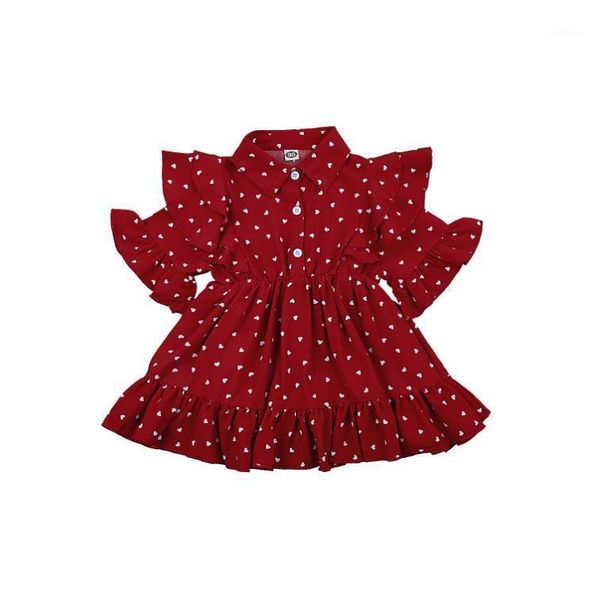 

girl's dresses sweety kids girl dress half sleeve heart print ruffle flying lapel for vacation birthday party pography, Red;yellow