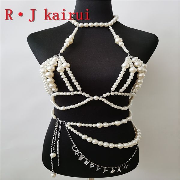 

rjpe10 asymmetrical imitation neck bra body unique rhinestone numbers belly chains pearls costume jewelry, Silver
