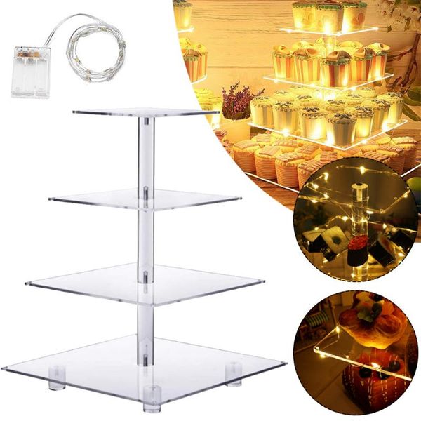 

other bakeware 4 tier acrylic wedding cake stand crystal cup display shelf cupcake holder plate birthday party with led light string
