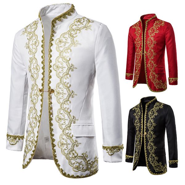 Stilvolle Goldstickerei Blazer Jacke Männlich Zweireiher Barock Stil Kleid Blazer Männer Bühne Prom Opera Show Kostüm 210522