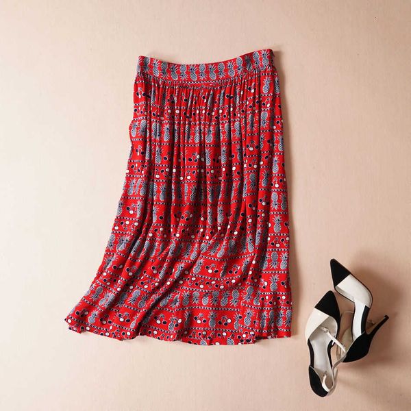 

skirts skirts women pineapple print midi skirt ladies holiday fashion red long s s5ai, Black