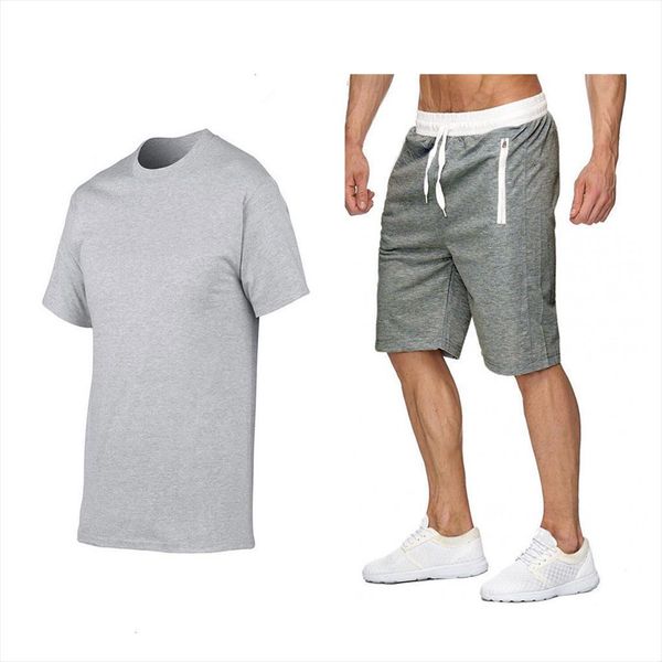 

cotton t shirt sports men tracksuits shorts setsummer running set, Gray