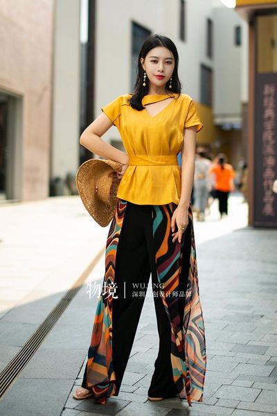 

women's pants & capris 20107 2021 summer fashion rainbow wheatland series georgette trousers, Black;white