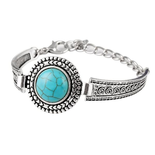 

women's round beads tibetan silver turquoise link chain bracelets gstqb033 fashion gift national style women men's diy bracelet, Black
