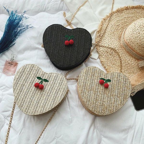 

shoulder bags women's straw beach rattan bag round fluffy wicker weave tote handbags