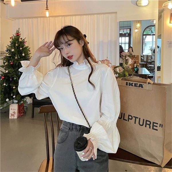 

women's blouses & shirts spring 2021 ruffles simple solid shirt otugoing termperament basic female outerwear chic streetwear, White