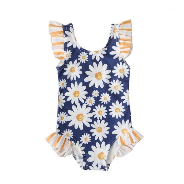 

one-pieces girls casual sleeveless swimsuit breathable little summer children cute daisy printing sleeve lace swimwear, Black