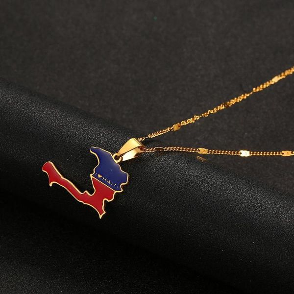 

pendant necklaces stainless steel enamel the republic of haiti map necklace gold color jewelry, Silver