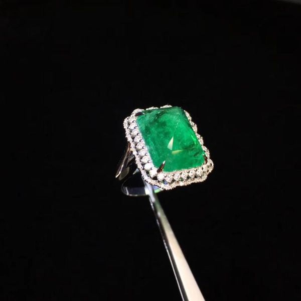 

cluster rings emerald ring fine jewelry real pure 18 k gold 100% natural gemstones 7.79ct female wedding for women, Golden;silver