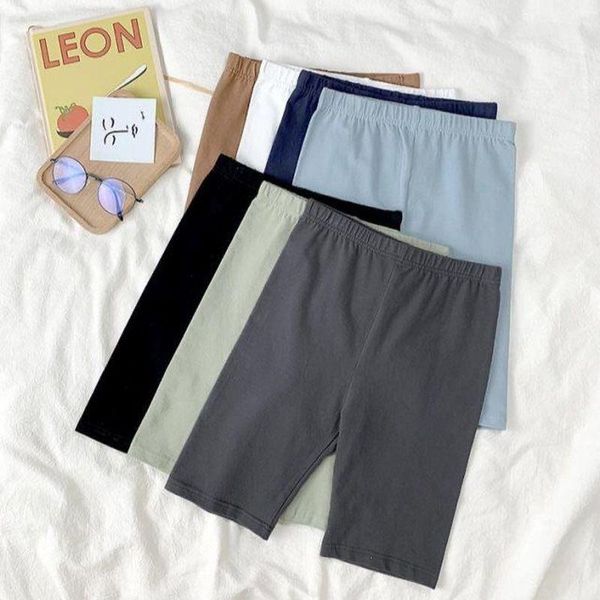 

women's leggings 2021 summer women cotton high waist elastic pure color slim knee-length bikeshorts female, Black
