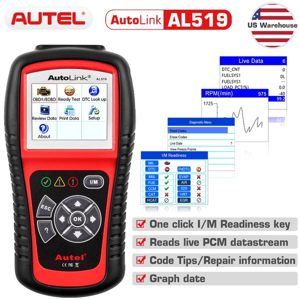 

code readers & scan tools the autolink al519 obdii/eobd scanner supports all 10 modes of obdii tests diagnostic tool with one-click smog che