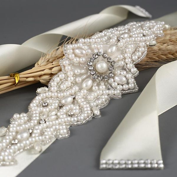

wedding sashes trixy s26a elegant pearls sash belt rhinestone bridal accessories evening dress, White