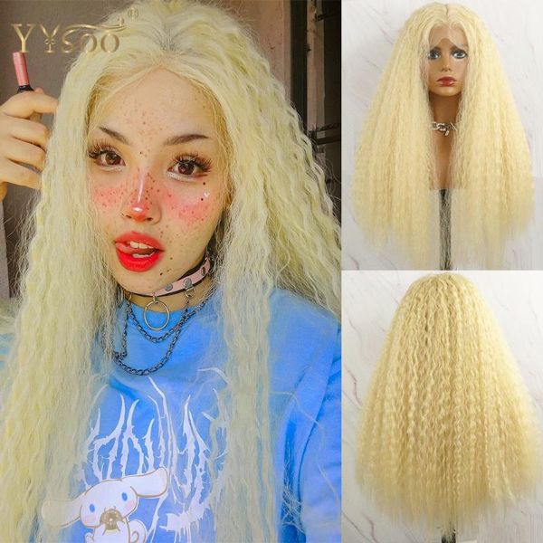 

synthetic wigs yysoo long 613 color blonde kinky straight futura t part wig glueless heat resistant yaki for black women