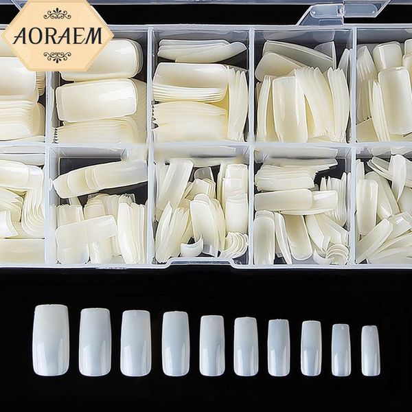 

french false nails tip 500pcs box fake nail full cover transparent for manicure tips decoration extension art, Red;gold