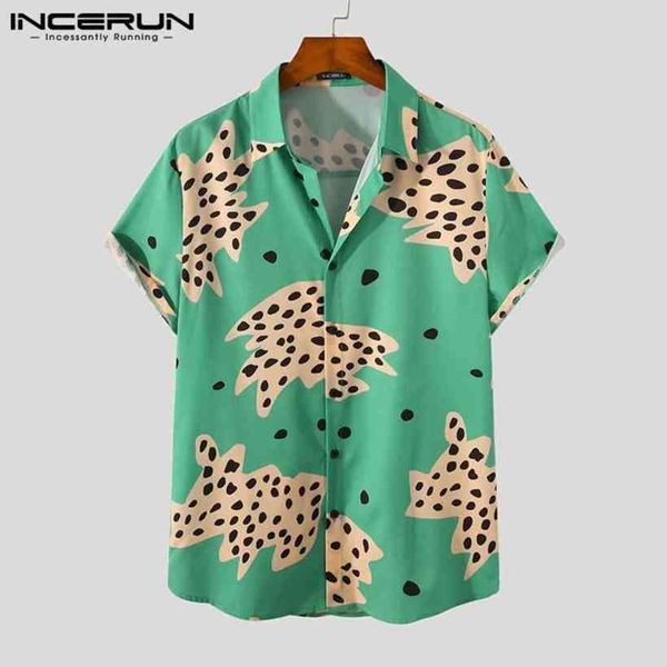 

incerun summer hawaiian shirt breathing revers short mouwen printing casual men clothing streetwear vacation camisas, White;black