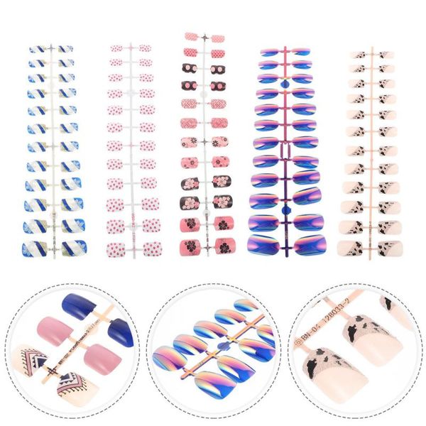 

false nails 144pcs manicure patches flat artificial nail tips decals, Red;gold