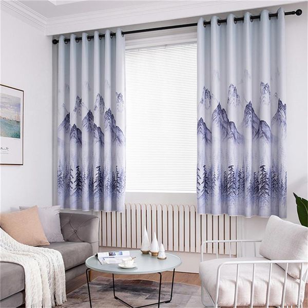 

chinese curtains full blackout polyester landscape printing living room bedroom modern decorative curtain & drapes