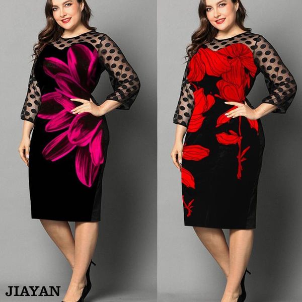

women's dress lace large size printed female three-quarter sleeve dresses loose casual women clothes, Black;gray