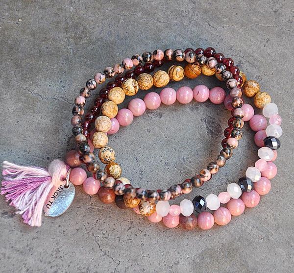 

tennis rhodochrosite mixed one set wrap bracelet for woman year gift, Golden;silver