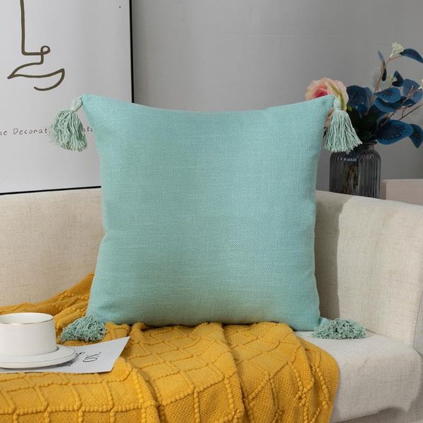 

pillow case solid linen sofa waist cushion cover 45*45cm pink gray orange throw pillowcase home decor tassels cojin 7 colors