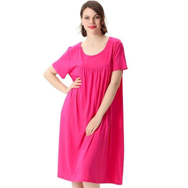 

women's sleepwear female summer plus size loose sleepwear night comfortable cotton nightgown women short sleeve nightshirt 2xl-7xl, Black;red