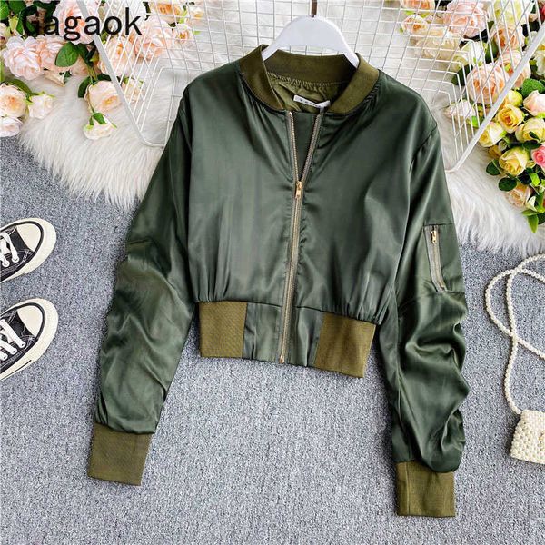 

jacket women spring autumn solid stand zipper short jackets slim korean casual student fashion wild coats 210531, Black;brown