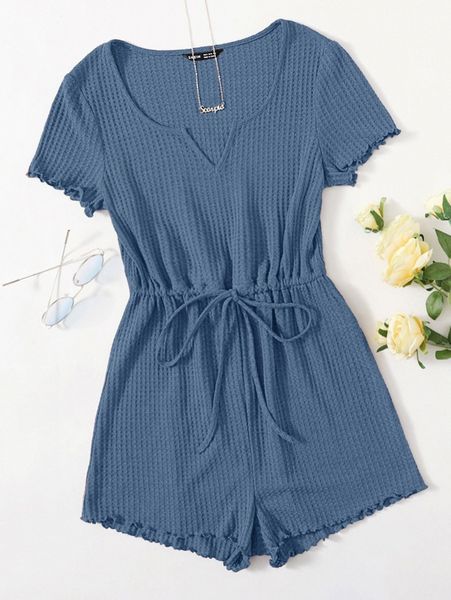 

plus drawstring waist lettuce edge romper a8sq#, Black