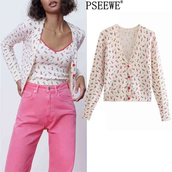 

floral jacquard knitted cardigan women long sleeve crop woman spring jackets fashion v neck cute sweater 210519, White;black
