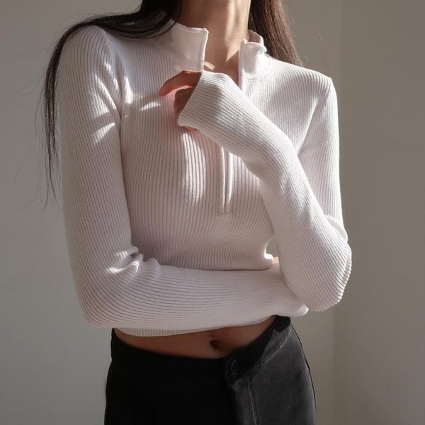 

women's sweaters knitted turtleneck sweater solid woman kawaii knit cropped long sleeve crop korean, White;black