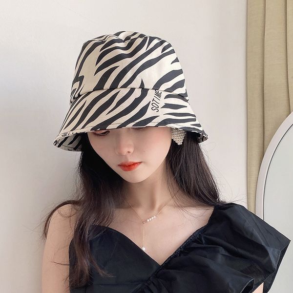 

zebra pattern diamond letter fisherman's hat children's korean sunscreen fashion sun hat summer versatile thin bucket hat, Blue;gray