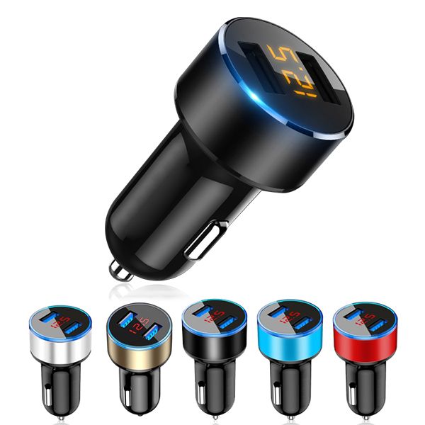 Caricabatteria da auto Dual USB QC 3.0 Adattatore accendisigari LED Voltmetro per tutti i tipi Caricabatterie per telefoni cellulari Ricarica automatica doppia intelligente con pacchetto