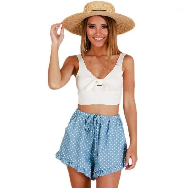 

short jeans time-limited cotton polyester shorts women european and american women's waist leisure polka vacation beach, White;black