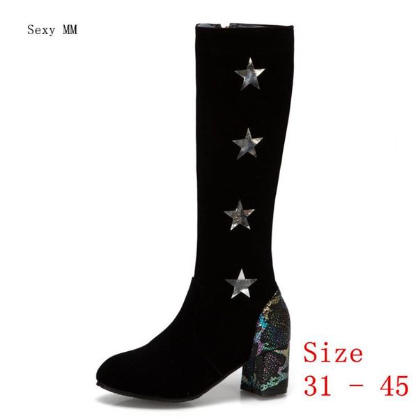 

spring autumn women knee high boots heel shoes woman thigh small plus size 31 32 33 - 41 42 43 44 45, Black
