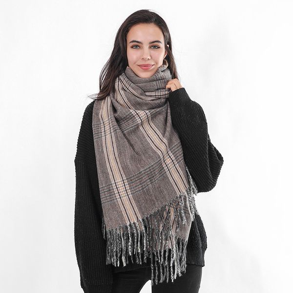 

luxury design 2021 new autumn winter plaid thorn hair tassel scarf women's japanese and korean shawl scarf, Blue;gray