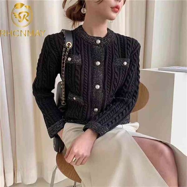 

elegant women o-neck knitted cardigans single-breasted slim twisted sweater female autumn outwear 210506, White