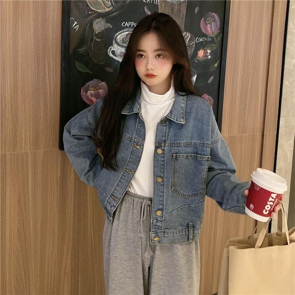 

women's wool & blends -autumn long sleeve short denim loose plus size clothing mm korean coat xl200 kg, Black