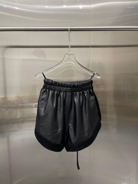 

women's shorts 2021 women fashion loose lace up deerskin stitching sheepskin 0727, White;black