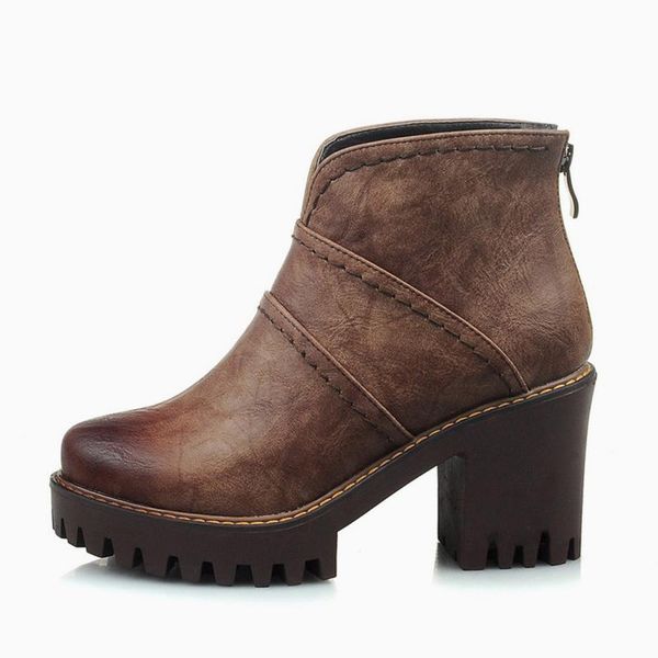 

boots arden furtado fashion brown women's shoes winter autumn pure color classics chunky heels round toe after the zipper ankle, Black