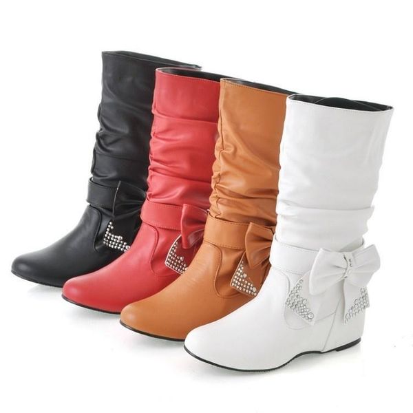 

dress shoes round head inner boot fashion middle boots wear size women's, Black