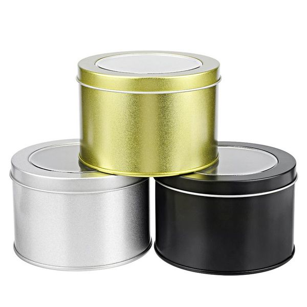 Novas latas de alumínio frascos de metal redondo contêineres de estanho Armazenamento caixas de presente de armazenamento com clear top janela casa de cozimento de molde