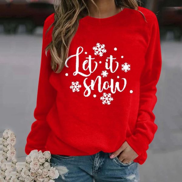 

women's hoodies & sweatshirts women hoodie let it snow printed fleece long sleeve o neck loose sweatshirt girls pullovers winter, Black