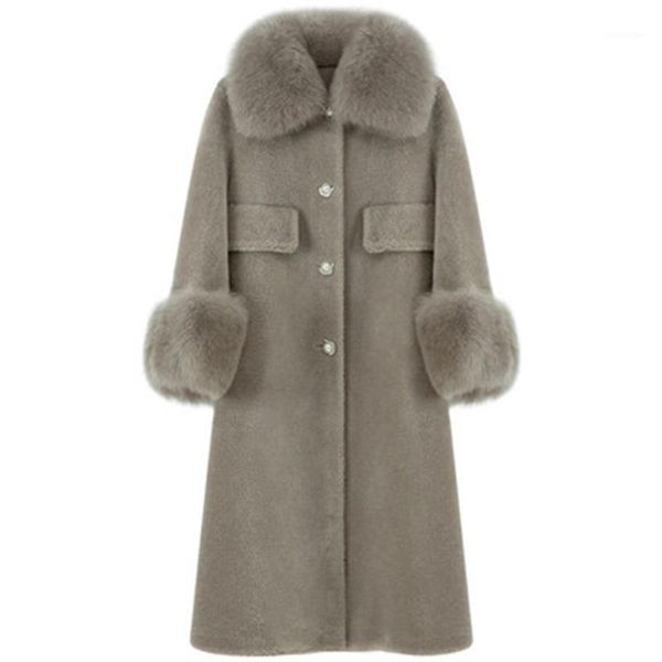 

women's fur & faux winter long coats particles imitation lambs wool bedding collar female overcoats trendy lady outerwear, Black